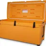 Orange insulated storage case with a lid and black latches.