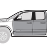 Outline of a four-door pickup truck in black and white.