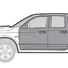 Outline of a pickup truck with a four-door cab and side mirrors.