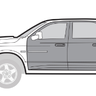 Outline drawing of a pickup truck with four doors.