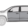 Line drawing of a pickup truck with four doors and large wheels.