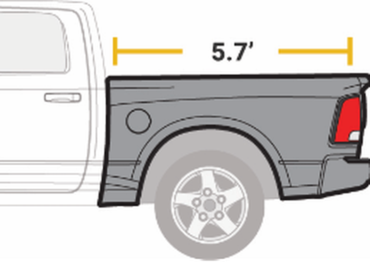 Side view of a truck bed with a 5.7-foot length measurement.