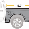 Side view of a truck bed with a 5.7-foot length measurement.