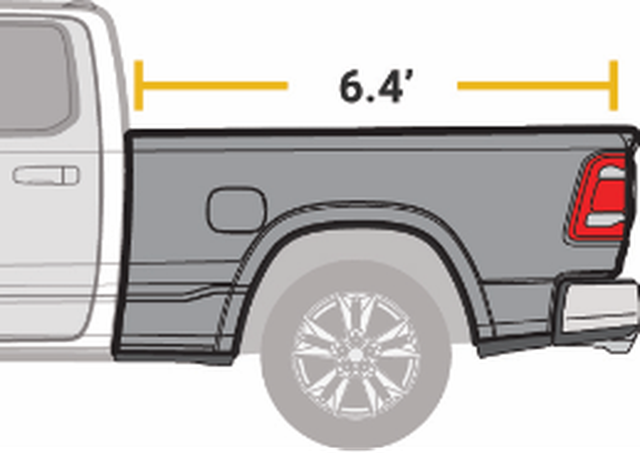 Pickup truck bed with 6.4-foot length measurement indicated.