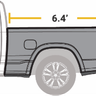 Pickup truck bed with 6.4-foot length measurement indicated.