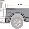 Truck bed length measures 5.7 feet from the cab to the rear.
