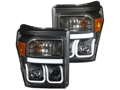 thumbnail image 2 of Eagle Eyes Black LED U-Bar Projector Headlights For 04-17 Freightliner Columbia – Pair, DOT/SAE Approved 2 of 6