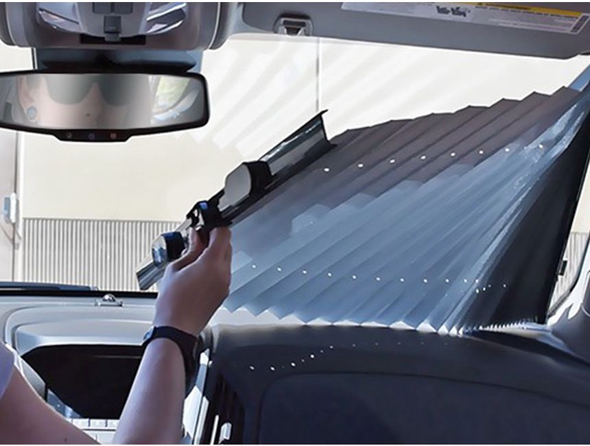 DashDesigns Original Retractable Sun Shade™ SS025 – Fits 25" Windshields, Silver, UV Protection, 2-Year Warranty