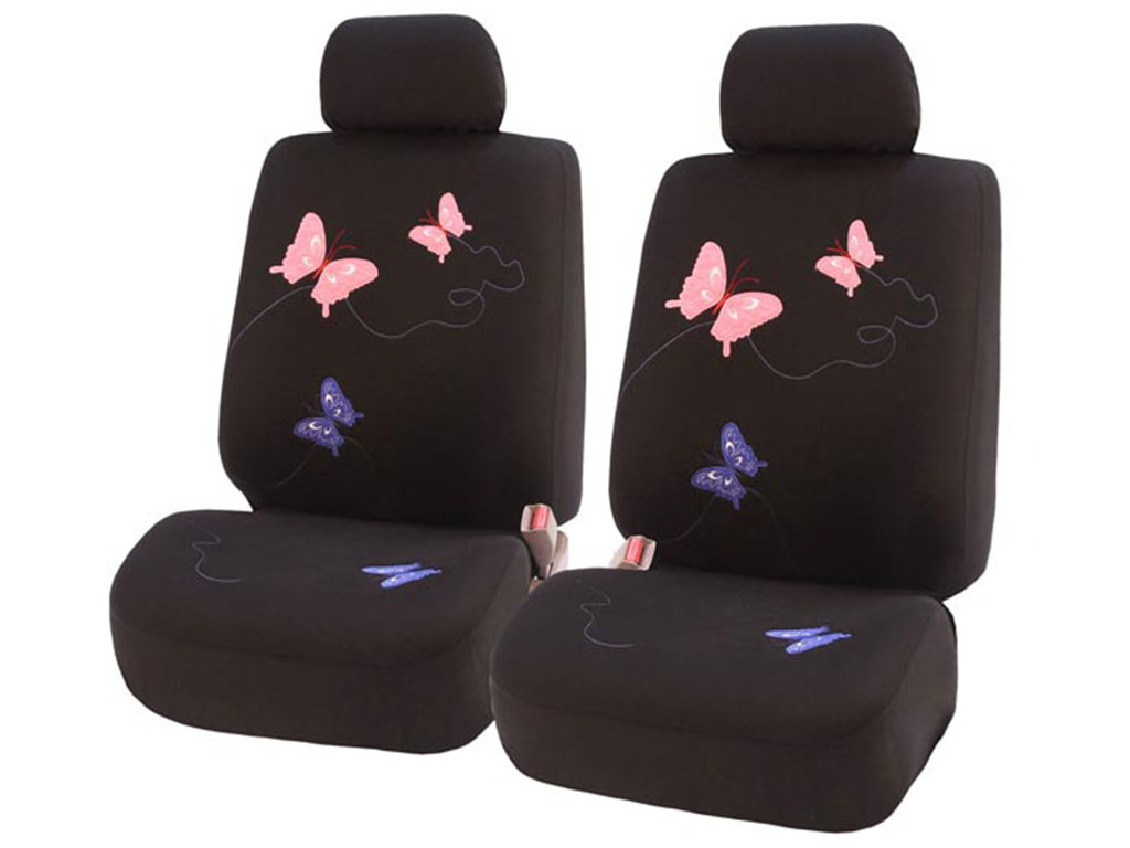 FH Group Brown Black Leatherette Front Bucket Seat Cushion Covers for Auto  Car SUV Truck Van with Hot Pink Dash Mat 