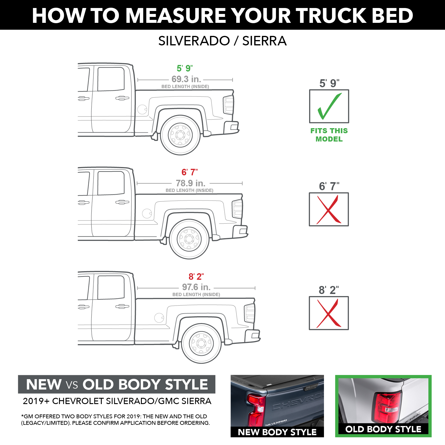 Fits 2014-2019 Chevy Silverado/GMC Sierra 1500, 5'8" Bed (GHF-6610120)