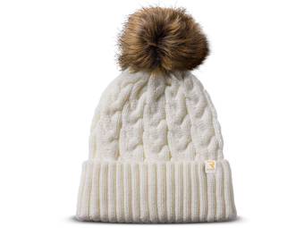 RealTruck White Cuffed Pom Loop Label Beanie