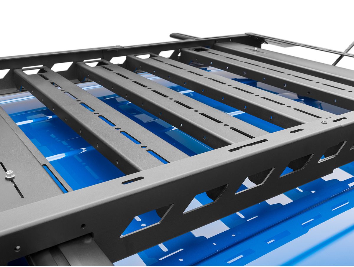 The N-FAB Universal Roof Rack Small 34.25 in Wide adds essential overhead cargo capacity and fits OEM and aftermarket crossbars on most cars, CUVs, and SUVs NFab