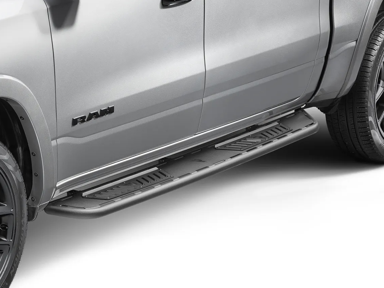 thumbnail image 2 of Speed Daddy Nerf Bars For 2019-2024 Ram 1500 Quad Cab – 6.75” Flat Side Steps, Chrome/Black, 450 Lb Capacity 2 of 5