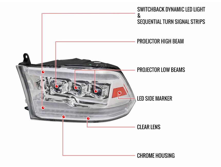 SPECD Chrome DRL Projector Headlights 2LHERAM09SQRS RealTruck