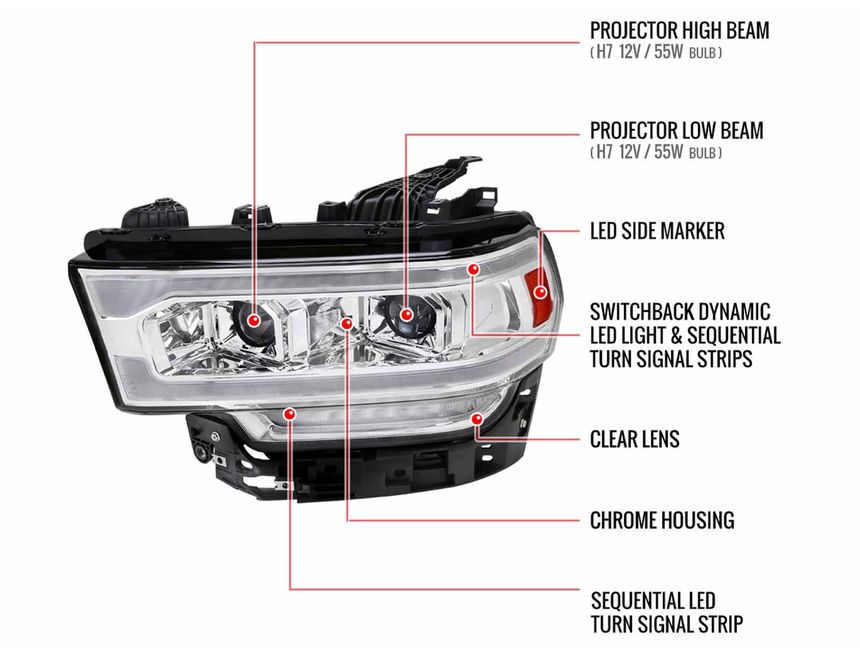 SPECD Chrome DRL Projector Headlights 2LHPRAM1925SQRS RealTruck